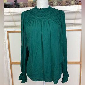 A New Day NWT Ruffled neck pretty sleeves Blouse Smocked Detail Cottagecore